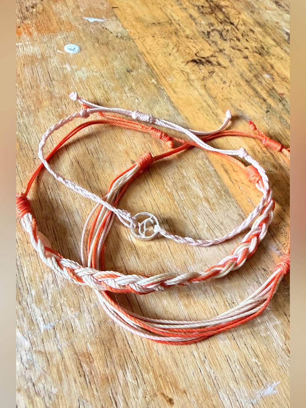 Pura vida Orange & Cream and Pink Braided Bracelet Set